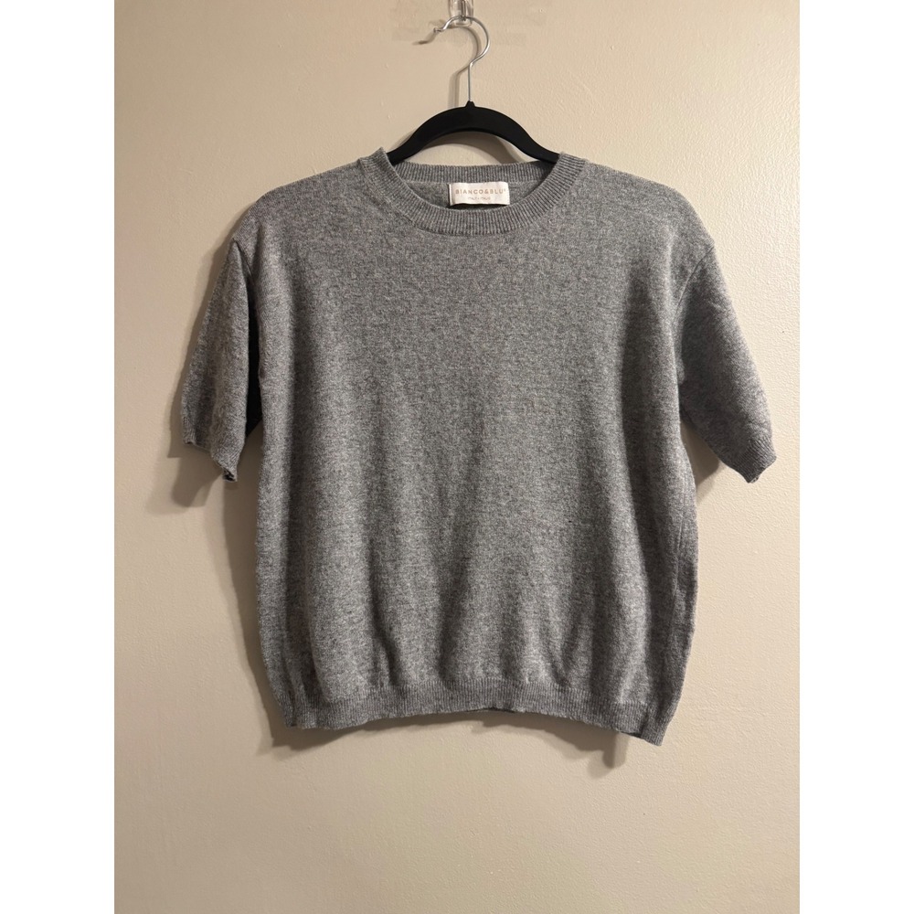 Bianco & Blu Italy Gray Wool Cashmere Silk Short Sleeve Crew Neck Sweater Medium